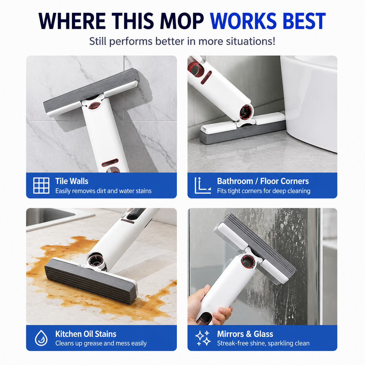 Mini Handheld Mop – Premium Plastic Body, Super Absorbent Sponge Head, Size 25x15cm, Multi-Purpose Cleaning for Kitchen Counters, Glass Doors, Floors and More