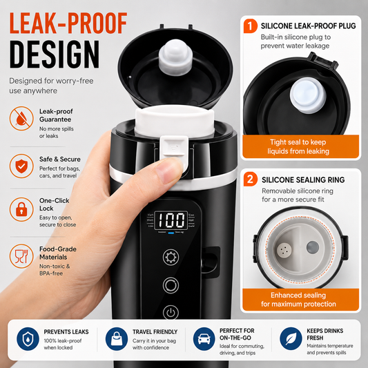 500ML Portable Heating Thermos Bottle – 12V/24V, Boils Water Up to 100°C, Compact, Safe & Multi-Purpose