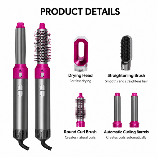 5-in-1 Multifunctional Hair Dryer & Styler – Dry and style your hair at home with ease, convenient and customizable for any hairstyle you like.